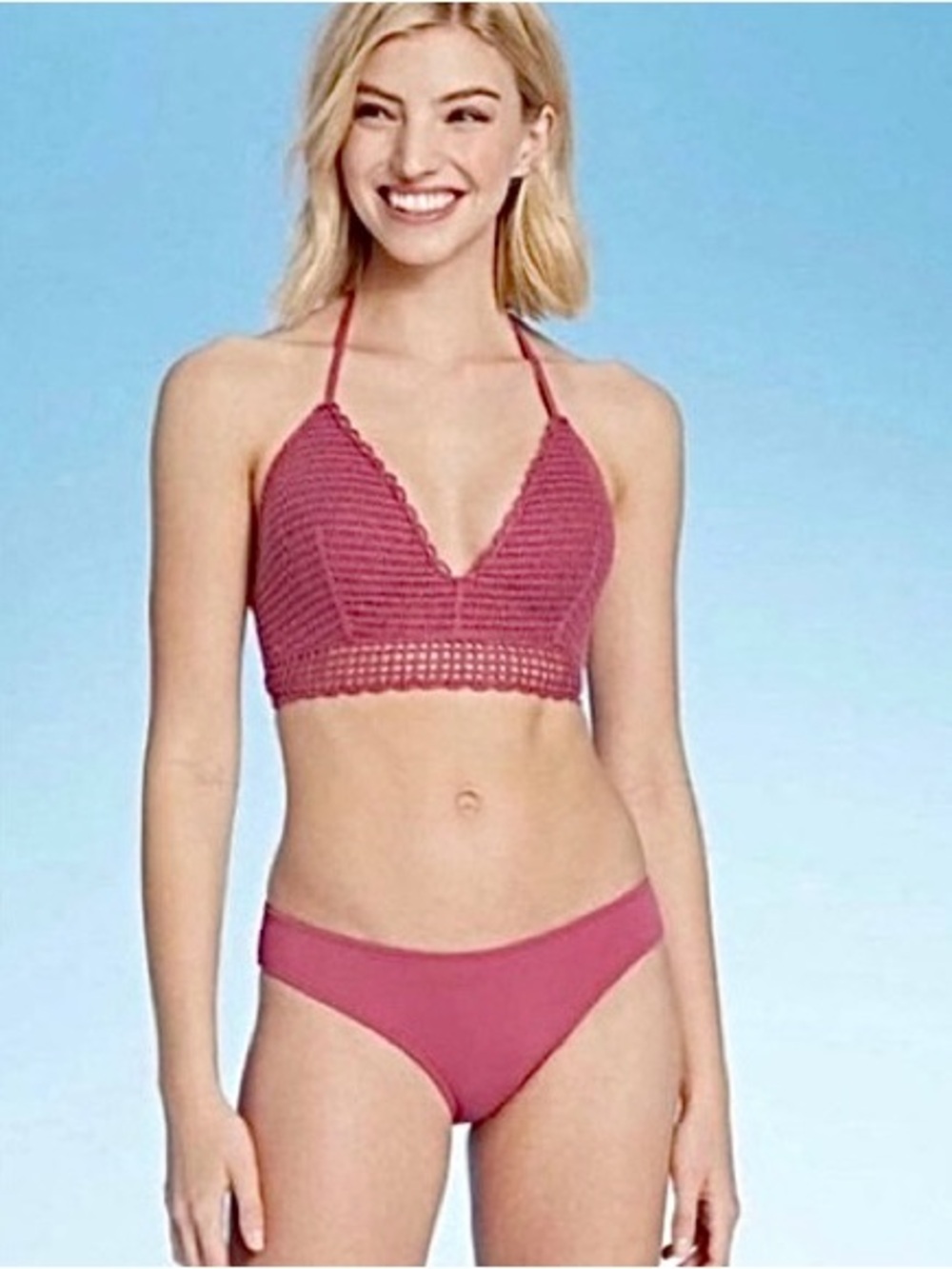 NWT shade & shore mauve Crochet Halter Bikini size 36D